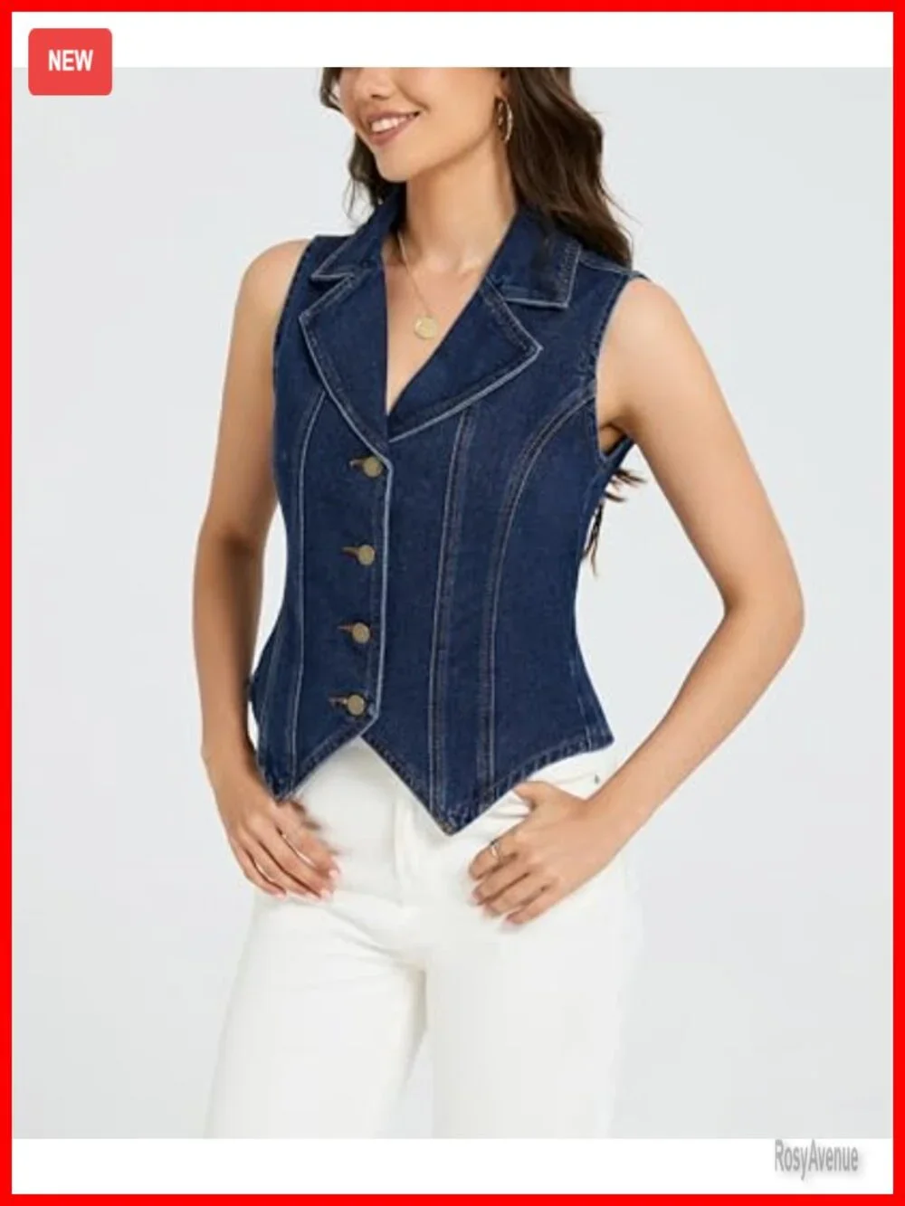Women's Denim Vest Top Lapel Collar Sleeveless V Neck Button Down